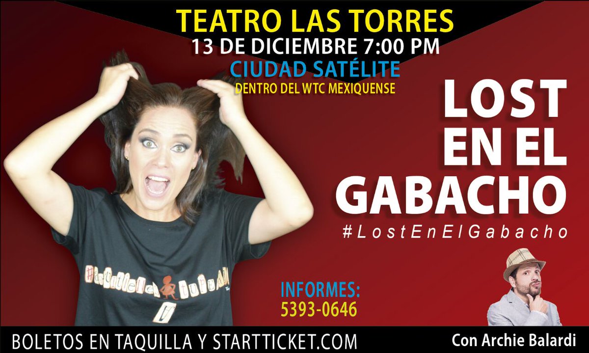Este 13 de diciembre <a href="/LostenelGabacho/">Lost en el Gabacho</a> en Teatro las torres con la participación de <a href="/archiebalardi/">Archie Balardi</a>  
Boletos en stratticket.com