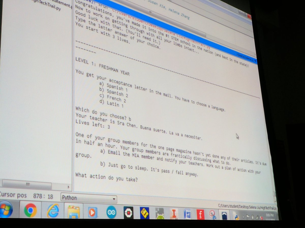 hthshacks's tweet photo. High Tech Trail is a parody of Oregon Trail, built around the struggles of attending High Technology High School. #localhackday #hthshacks https://t.co/qJV1Wb6n8A