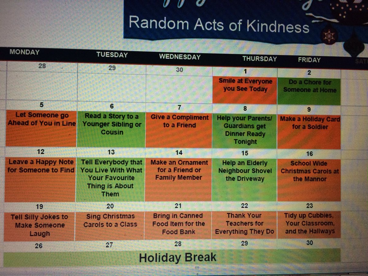 SRFPS1's tweet photo. With the goal of giving and spreading kindness, SRFPS staff with watch for students to perform Random Acts of Kindness in December. https://t.co/lySJ2i4Buv