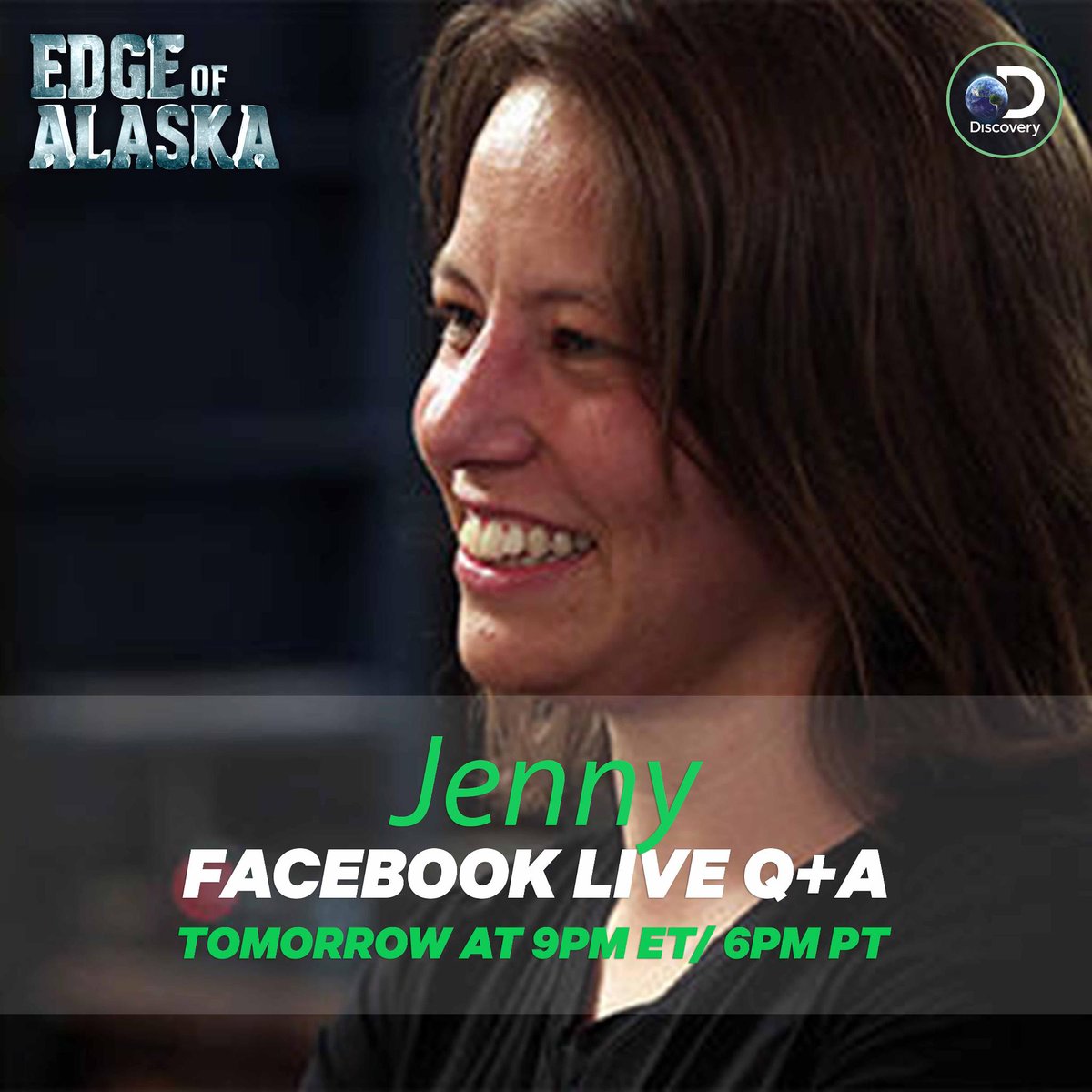 EdgeOfAlaska's tweet photo. No new #EdgeOfAlaska tomorrow night, but Jenny is going LIVE on @facebook! Watch out... she might have a special guest 😊 https://t.co/vozqYNNssq