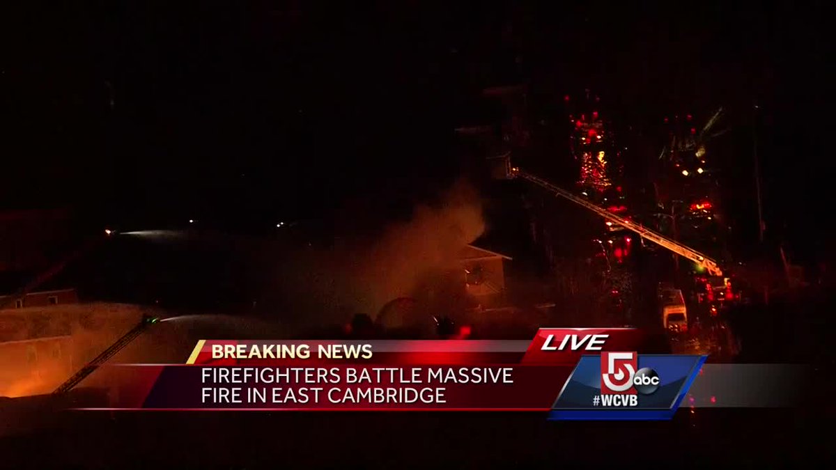 WCVB's tweet photo. LIVE coverage of massive fire in #Cambridge continues. At least 1 building collapsed. https://t.co/BUPotnf21R https://t.co/3gdZiOUFjq