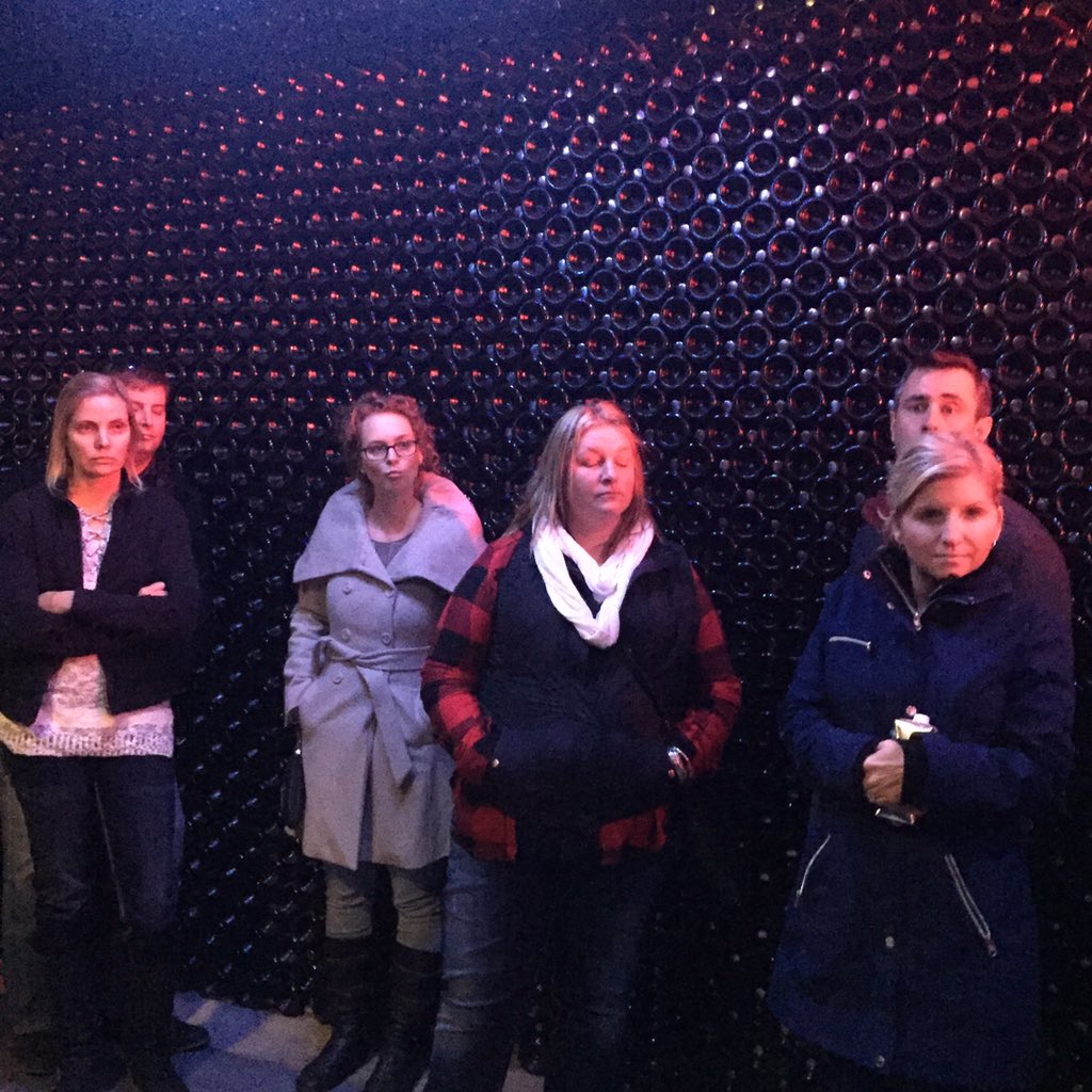 CanadaOYF's tweet photo. Wall of Brute wine fermenting in bottles at Trius. Wall is 17 ft deep!
#oyf2016 https://t.co/r5KwTMIOmQ