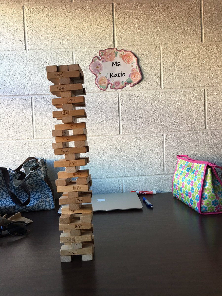 katiethegirlmom's tweet photo. Feeling as precarious as this Jenga tower I built at work yesterday. π#finalsweek #onemoreproject https://t.co/02sYqu2sDN