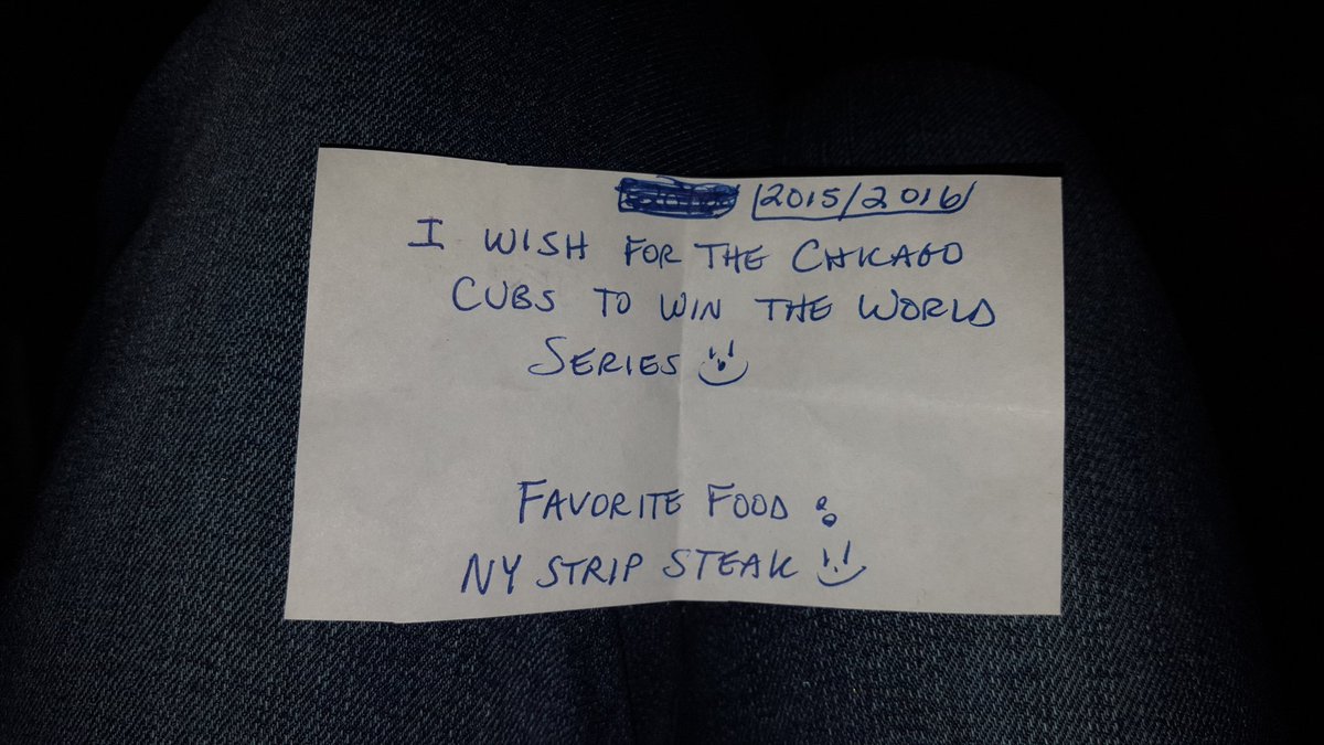 orangetabby1974's tweet photo. Our family tradition is to write down our wish for the following year, look at this @Cubs Family, lol, woo hoo😉💙❤⚾😍 https://t.co/CdPmMmrZGf