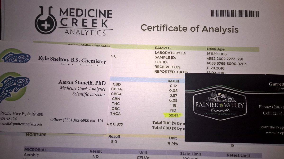 RVCPRO's tweet photo. Test results #THC30% #DankApe #Cannabis @Rvcpro licensed retail stores interested DM or email. WA state I-502 ONLY https://t.co/LOSA1xPNKn