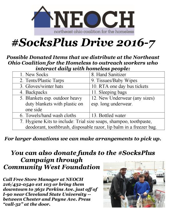 clevhomeless's tweet photo. #SocksPlus Campaign is beginning for the winter. We need donations of blankets and hygiene kits. https://t.co/cJj18L02BQ https://t.co/MGKxOA9D27