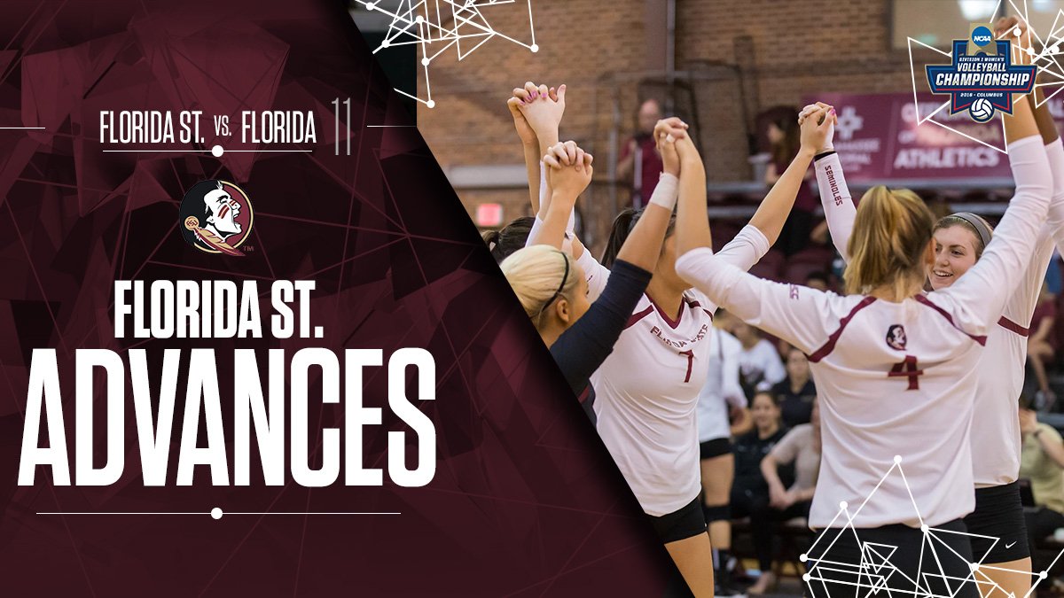 NCAAVolleyball's tweet photo. What a comeback!

Florida State rallies from two sets down to beat No. 11 Florida, 15-12 in fifth, and advance to Madison Regional. #NCAAVB https://t.co/vhWnM0zTYH