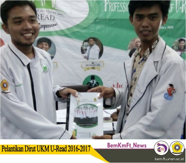 Hidup Mahasiswa!!! Teknik Bersatu!!! 
Selamat
Afif Susilo Kenamon (FT 2013)
Sebagai
Direktur Utama UKM U-Read 2016-2017
#MenujuKMFTGemilang