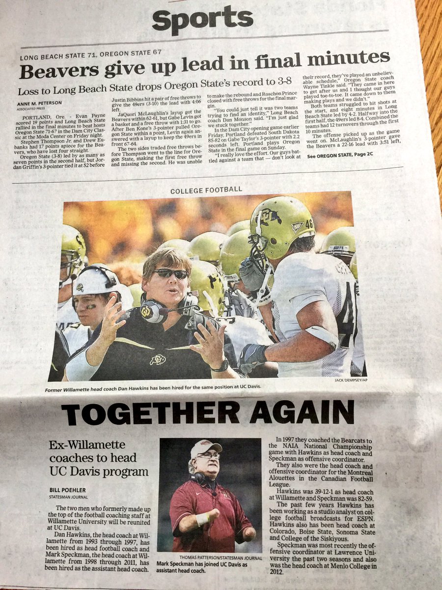 @ucdavis alum shared today's @Salem_Statesman sports page. West coast is anticipating @UCDfootball #AGScension w/ @CoachHawk! #GoAgs 🐴⬆️