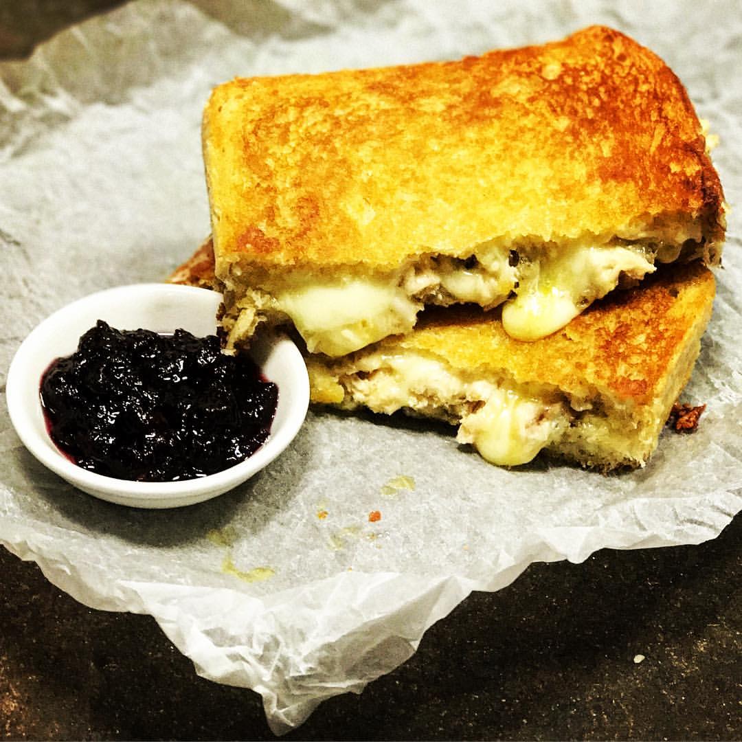 Pulled turkey, stuffing &amp; cheese toastie with cranberry sauce, £3 at The Oak until the end of December!
