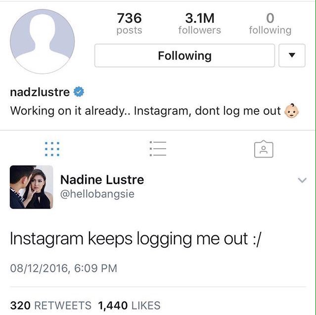 get your facts straight nadz ig got reprimanded for unexplainable reason that turns her followings into 0 pic twitter com 3dqypfgoon - nadine lustre instagram followers