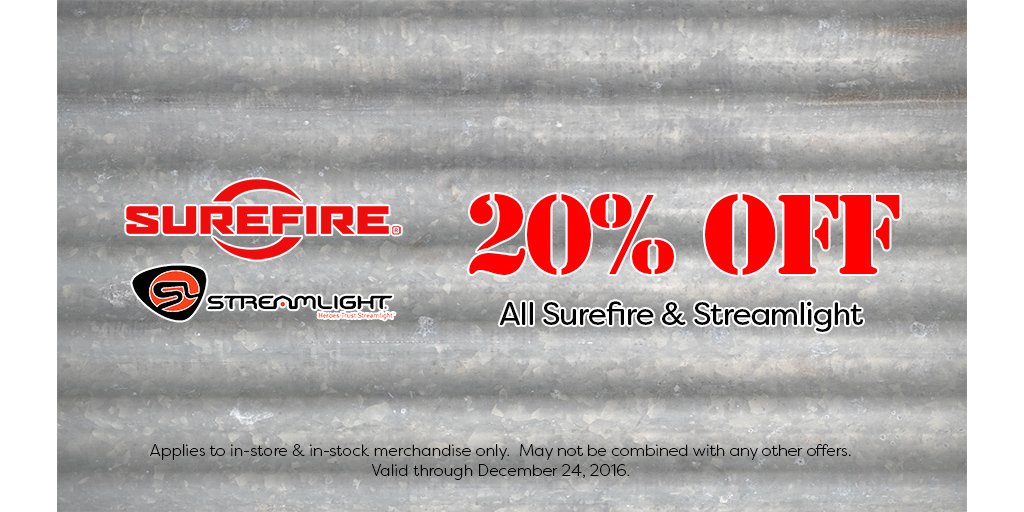 AZShootersWorld's tweet photo. When the lights go out and you're done kissing...you'll need a Surefire Flashlight or Streamlight.  On Sale today.  20% Off https://t.co/lZZI9rpWZp