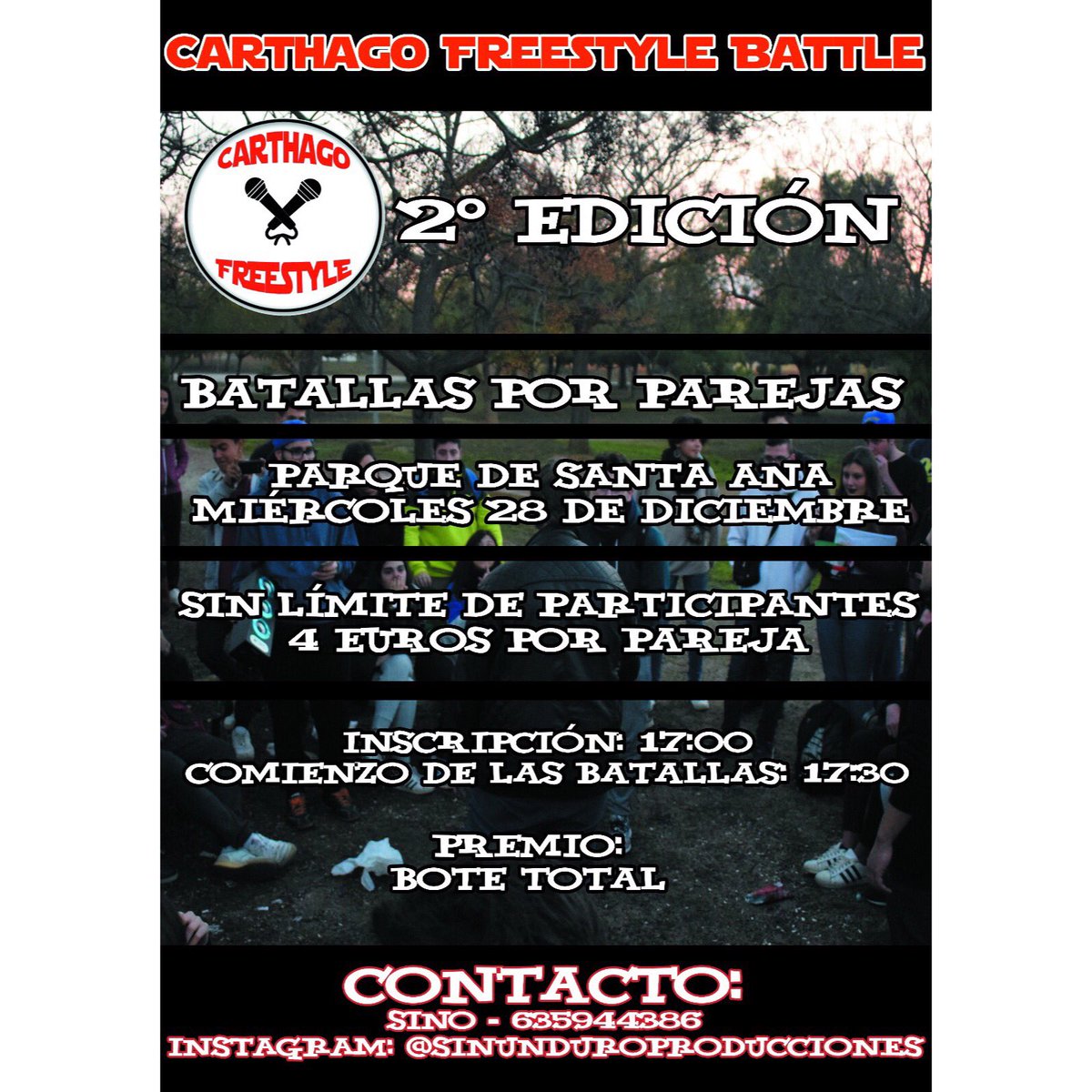2sinunduro's tweet photo. Cartel de la próxima Carthago Freestyle Battle. Esta vez serán batallas por parejas. Animaros a venir y compartid!! https://t.co/R4ienRRmP8