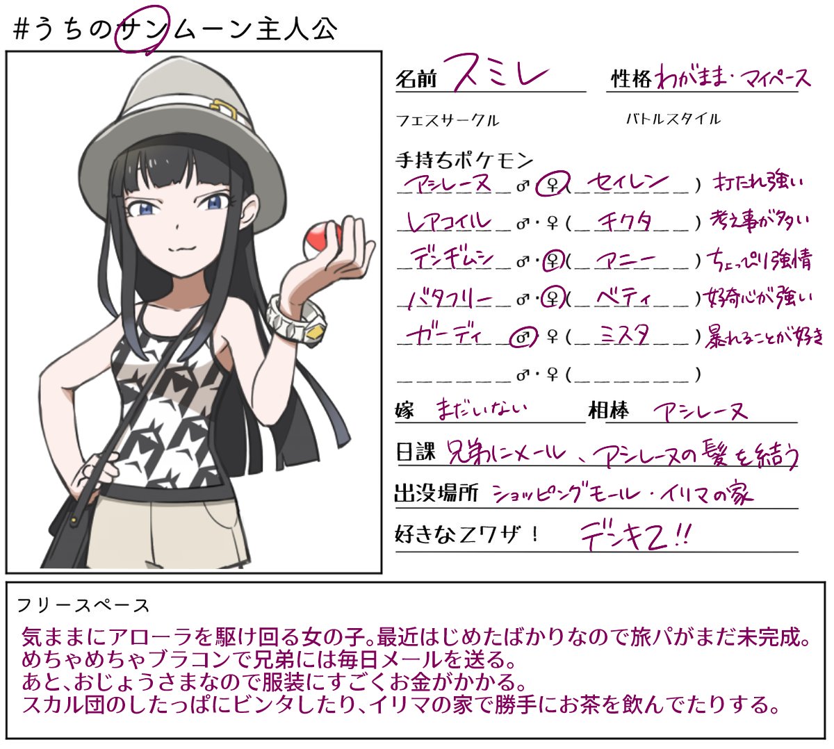 ミカド るるる自動車 早く立派なトレーナーになって お兄ちゃんと弟にポケモンを見せてあげるの テンプレートお借りしました スミレちゃん日記 うちのサンムーン主人公 T Co Hlj6ya56uz Twitter