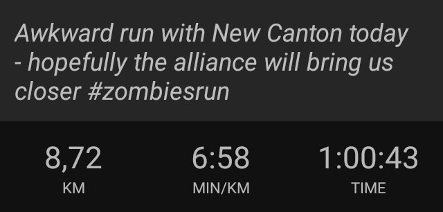 Corneydk's tweet photo. Awkward run with New Canton today - hopefully the alliance will bring us closer #zombiesrun https://t.co/XEB8GTPXGC