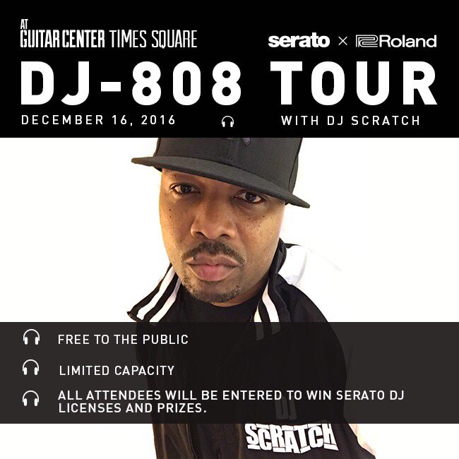 ScratchNYC's tweet image. Tonight! Catch @DJScratch at @guitarcenter Times Sq. as part of the DJ-808 tour presented by @Serato and @Roland_US! Starts at 6 pm📍