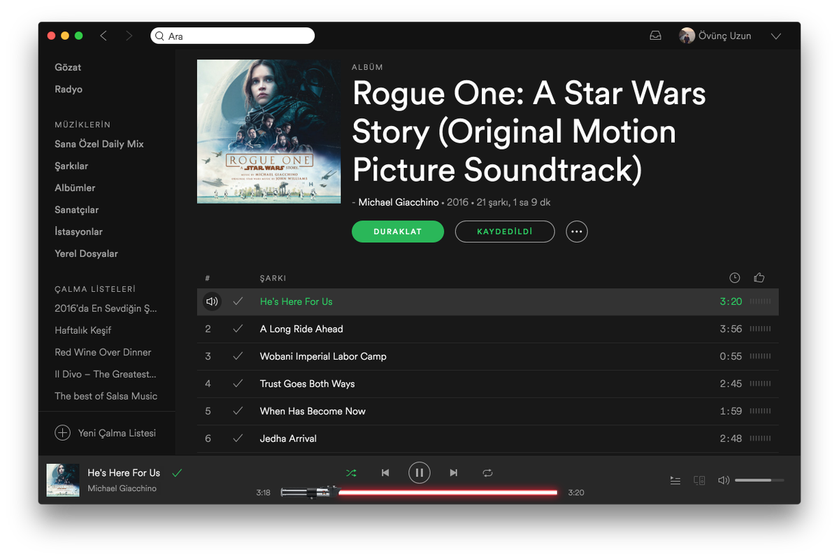 ovuncuzun's tweet photo. This Lightsaber Slider is very good example of UX :) #starwars #RogueOne #StarWarsRogueOne #lightsaber #spotify @Spotify @SpotifyCares https://t.co/5Ldq5EVoKd