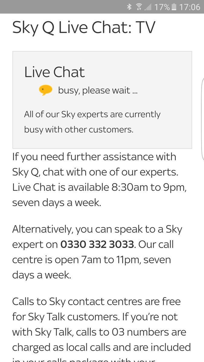 Stuart_Scott's tweet photo. @SkyHelpTeam Guys, directing me to your web chat which is permanently busy  isn't the best service. https://t.co/r3KZauyaRn