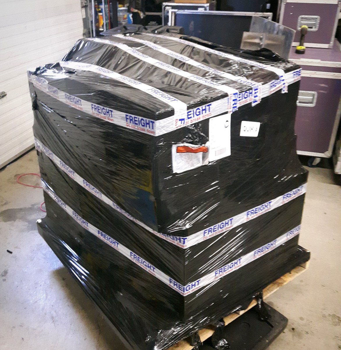 AngusAudio's tweet photo. When @SennheiserCAN  ships you a skid of 2000 wirless it comes in stealth black shrink wrap with antiradar coating.
#technicaltheatre https://t.co/6ffH6lFwrY