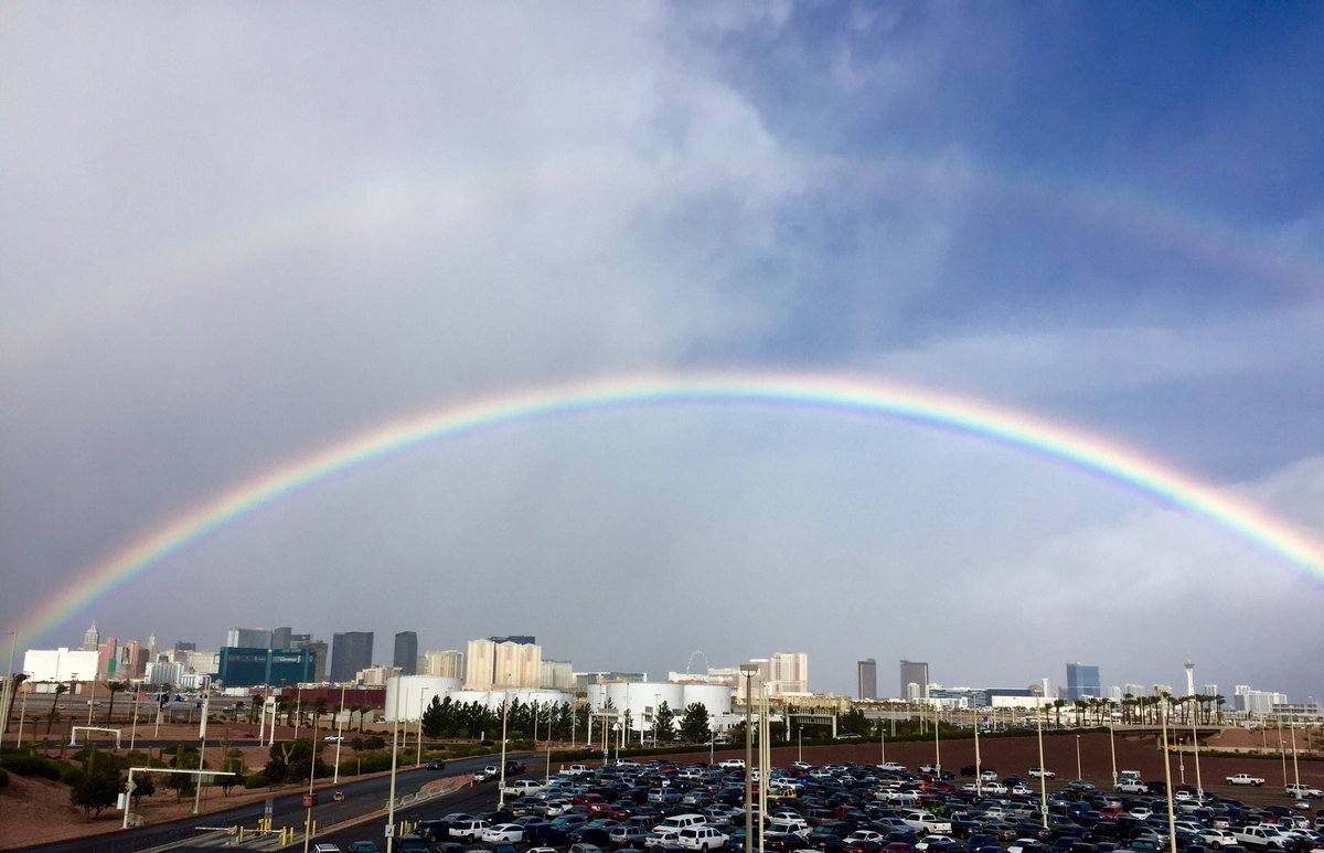 garay_gidget's tweet photo. @ClarkCountyNV A DOUBLE RAINBOW OVER #LasVegas @LASairport @mayoroflasvegas #HerbsWork #LasVegas https://t.co/eRGTc9kB5f