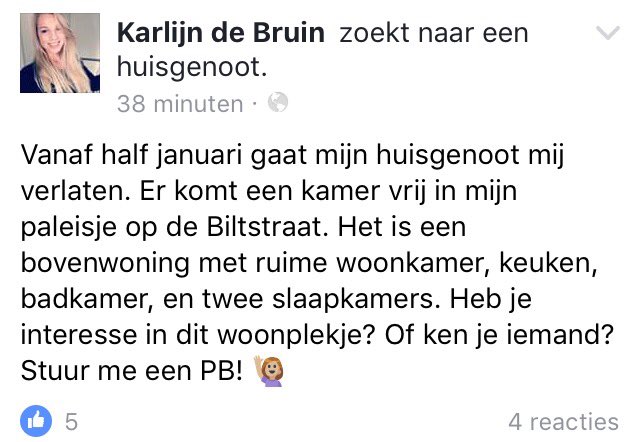 Karlijn zoekt een huisgenoot. Kom wonen op de leukste straat van Utrecht! 😄
