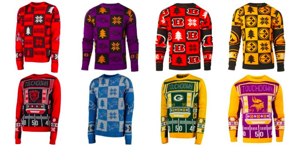 NFLCanada's tweet photo. #NationalUglySweaterDay + #NFLFanFriday = 🙌! FOLLOW &amp; RT for your chance to win one! 👔👇 No purchase req'd. Rules: https://t.co/3JqIdBPWXN https://t.co/Y7xIwZadFw