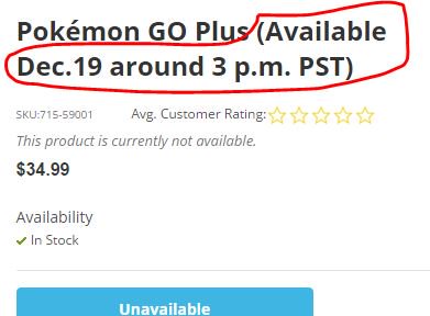 FindPoGoPlus's tweet photo. Well there you go: Looks like they're releasing the new stock Monday at 3PM PST. #PokemonGo Plus https://t.co/FhHve1Uu5P