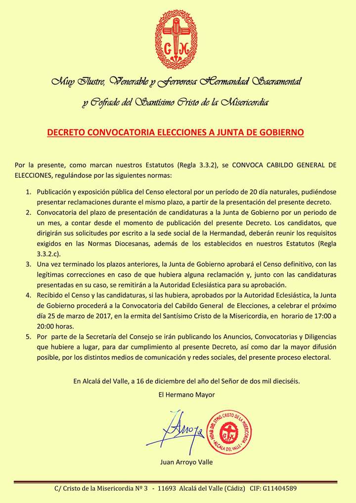 Convocatoria elecciones a Junta de Gobierno