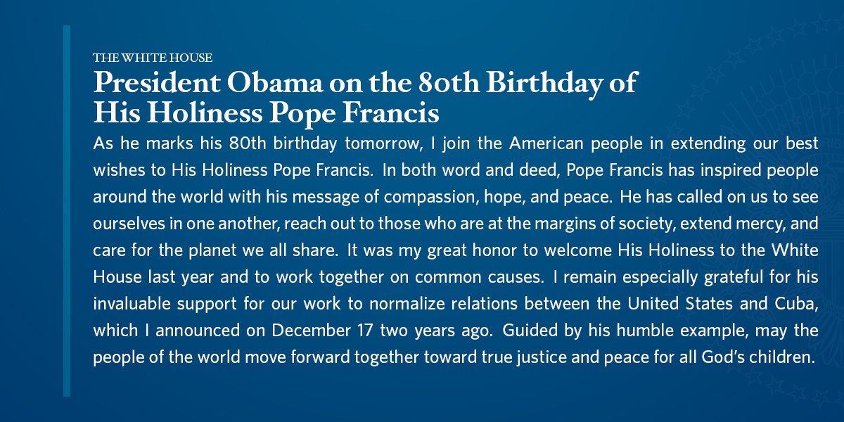 "I join the American people in extending our best wishes to His Holiness Pope Francis." —<a href="/POTUS/">President Donald J. Trump</a> wishing <a href="/Pontifex/">Pope Leo XIV</a> a happy 80th birthday