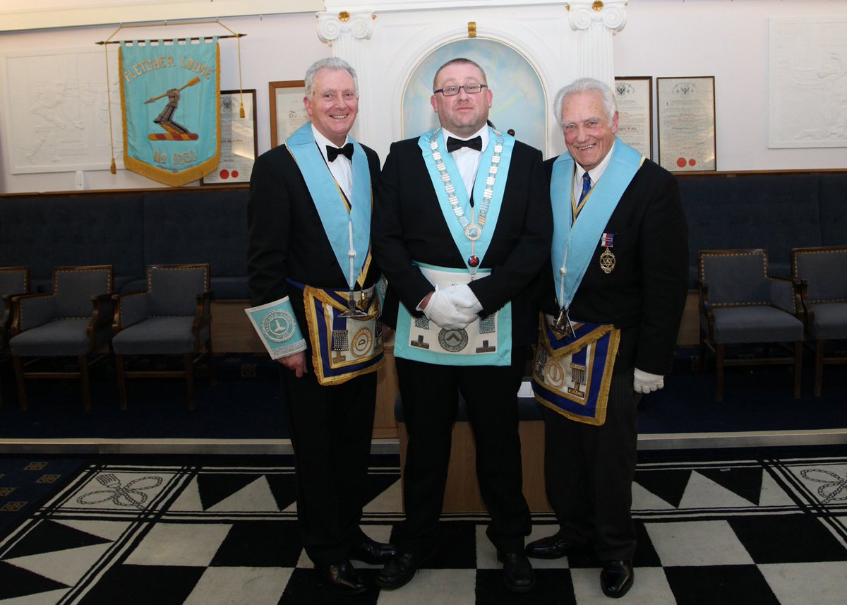 Newly installed WM Peter Groom with his two installing masters WBro Joe Tildesley &amp; WBro Dave Butterworth.
