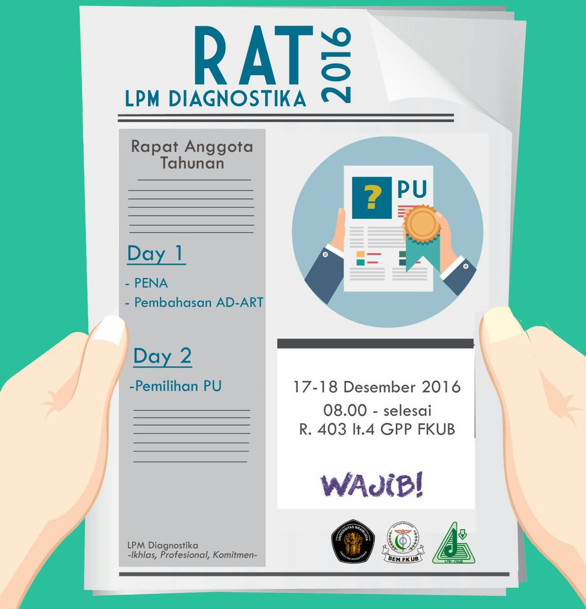 Haloooo, Dx Crews!
Yuk yuk dateng ke RAT LPM Diagnostika 2016 :D

Agenda : AD ART, pemilihan PU, dan PENA
(seluruh pengurus WAJIB hadir ya)