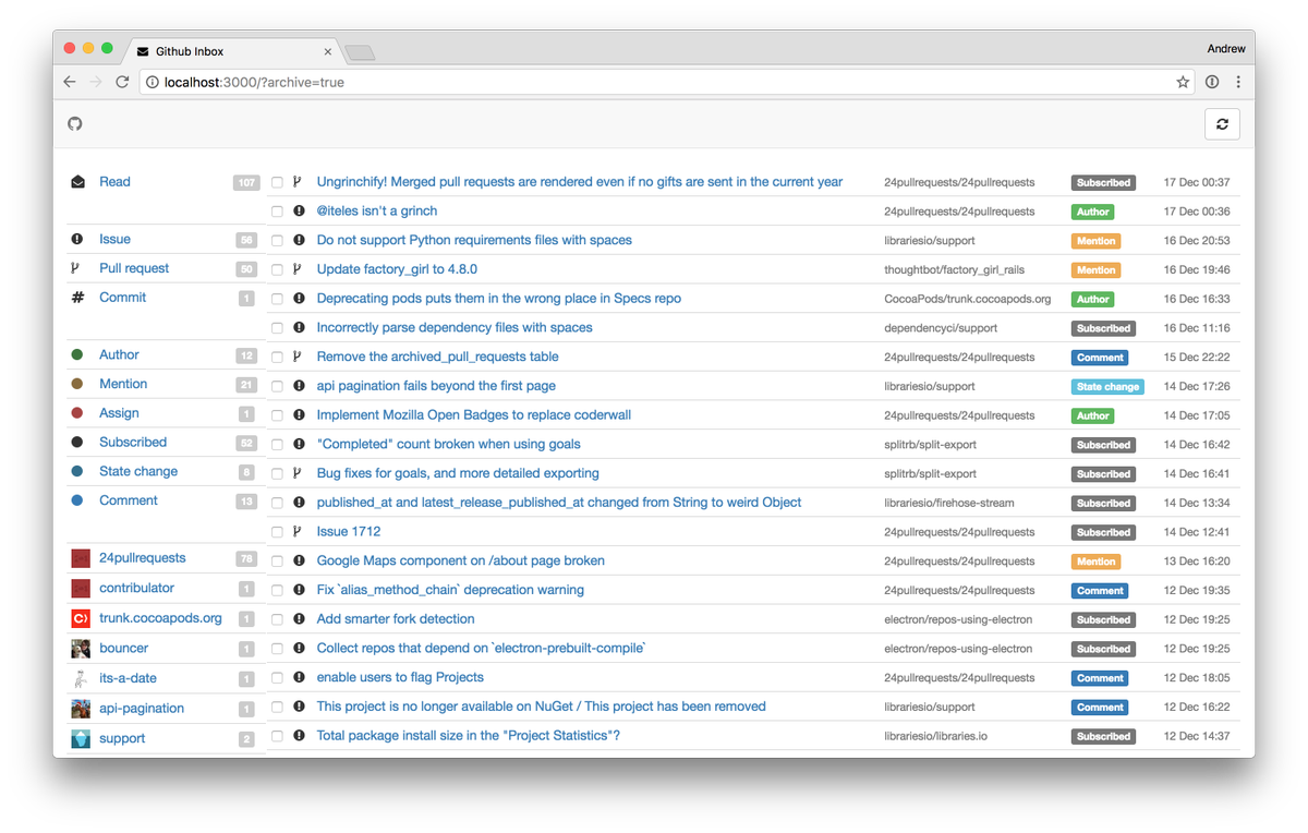 teabass's tweet image. Just 🚢 an initial release of github-inbox, it&apos;s scrappy but has already had a big impact on my github productivity: github.com/andrew/github-…