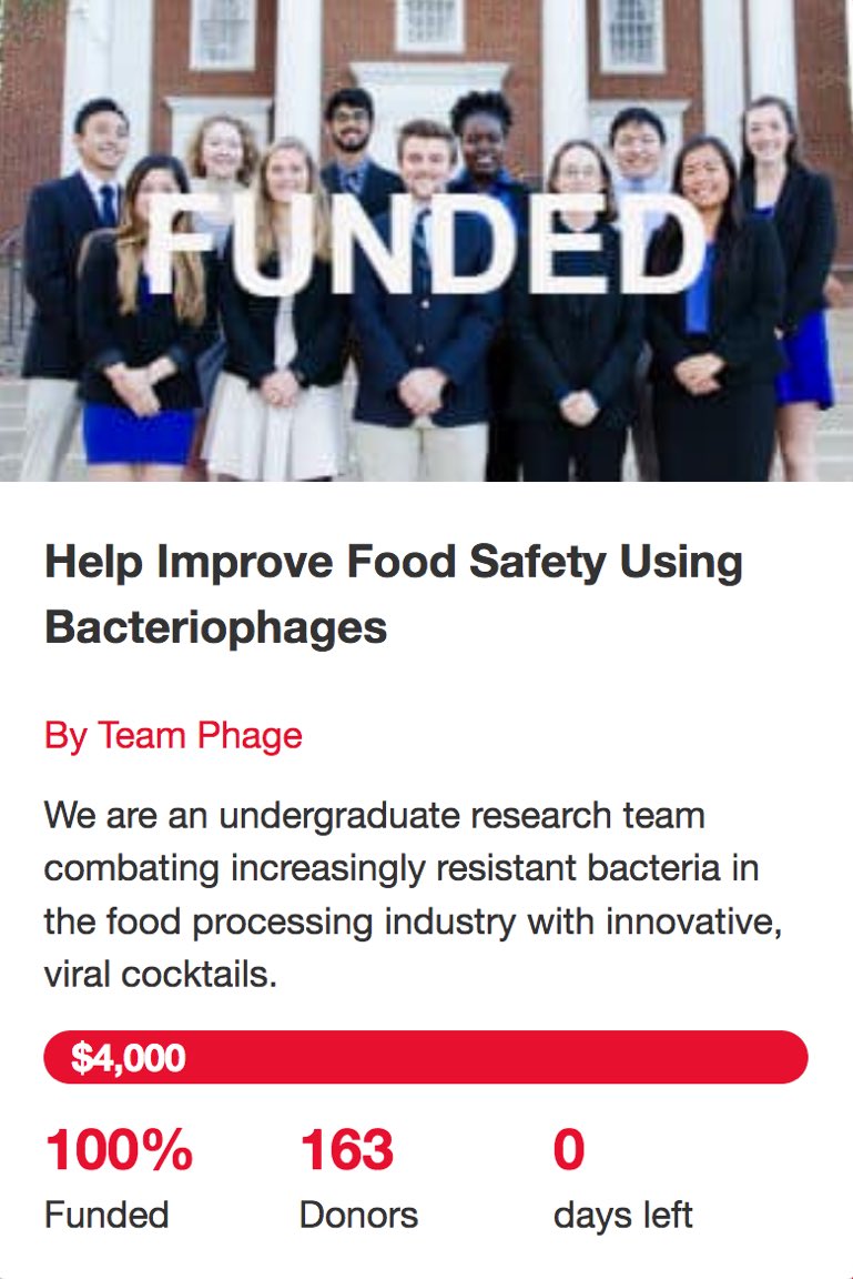 We reached our LaunchUMD goal!! Thank you for everyone's help - we couldn't have done it without you! 🤗 #UMDPhage