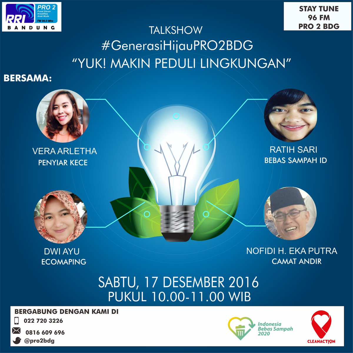 Jam10 teng ini! Waktunya #GenerasiHijauPRO2BDG bareng penyiar kece dan narsumnarsum keren, stay tune on 96FM ;) cc <a href="/pro2bdg/">RRI PRO2 BANDUNG</a>