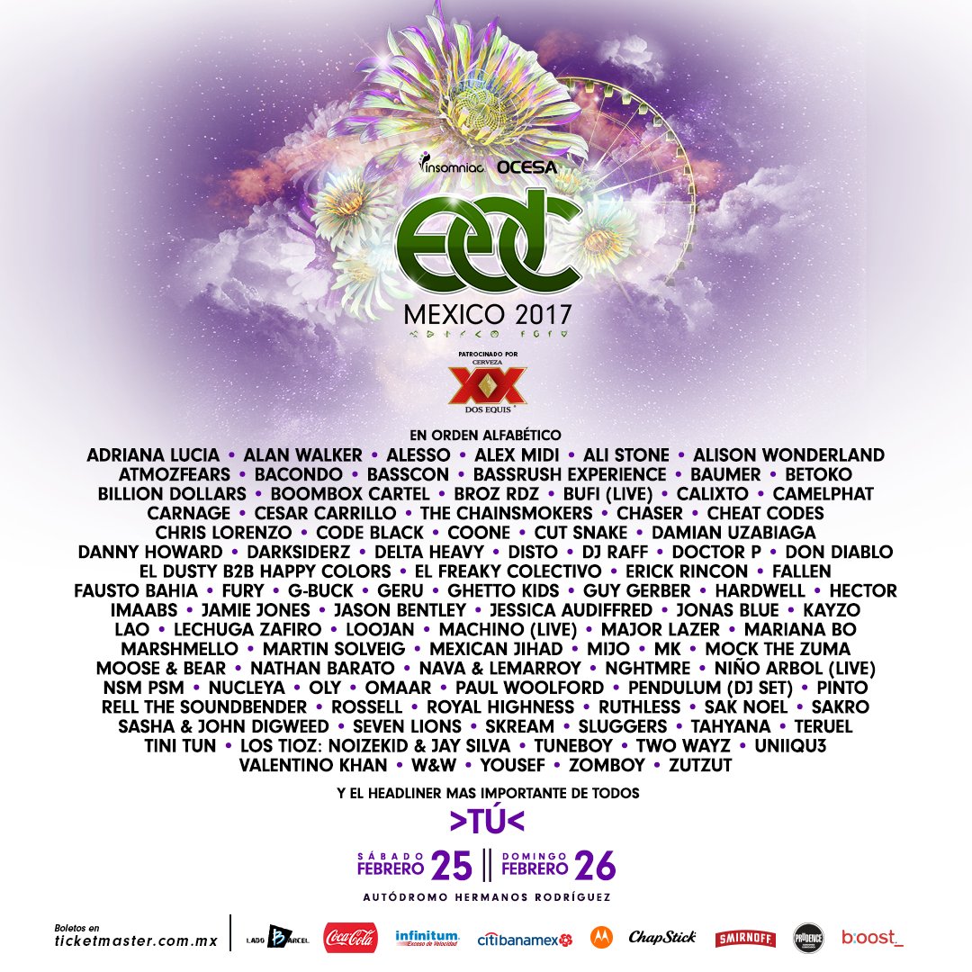 Headliners, este es el soundtrack que sonará en #EDCMx los próximos 25 y 26 de febrero ¿nos vemos ahí? ❤💫🌼