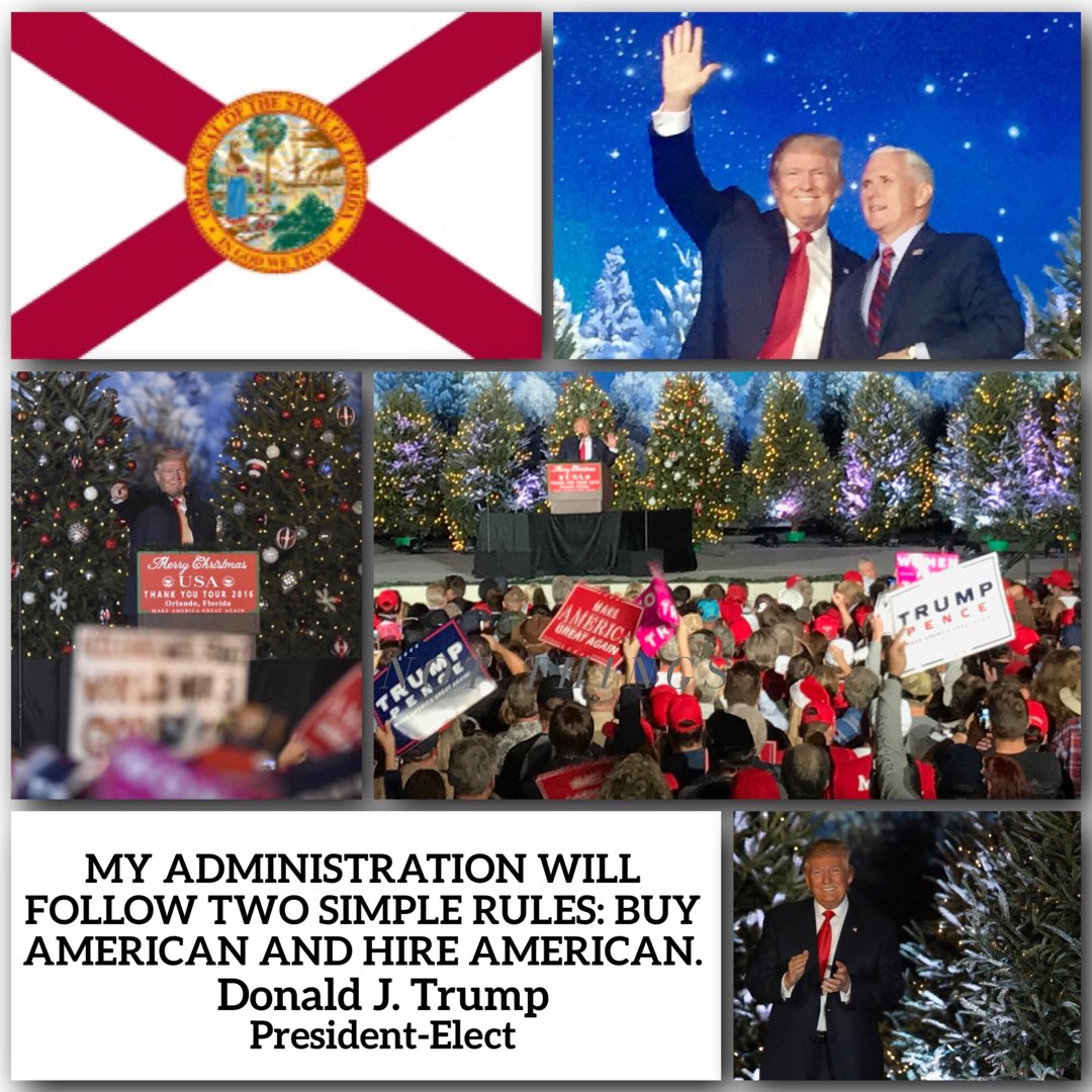 realDonaldTrump's tweet image. Thank you Florida. My Administration will follow two simple rules: BUY AMERICAN and HIRE AMERICAN! #ICYMI- Watch: facebook.com/DonaldTrump/vi…