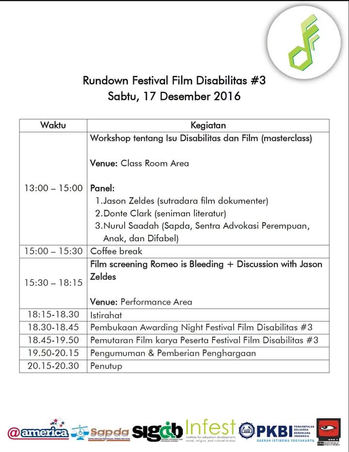 FilmDisabilitas's tweet photo. Jam 1 siang kegiatan akan dimulai dengan Masterclass. Lanjut jam 3 screening &amp; diskusi film Romeo is Bleeding #FFDis3 https://t.co/47wvgCqyqB