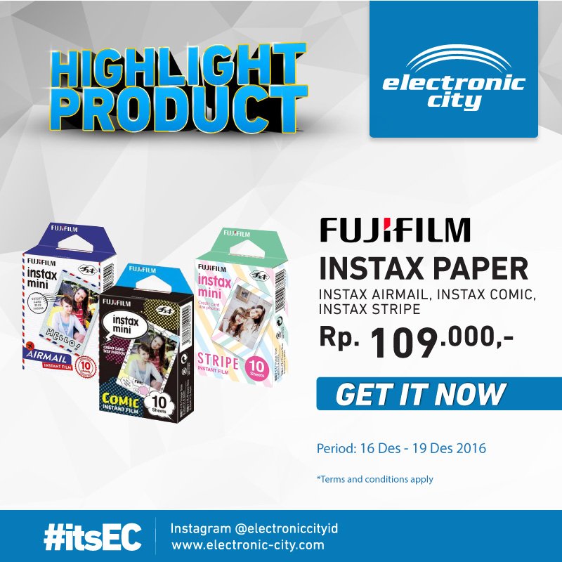 Yuk, datang ke Electronic City dan dapatkan Fujifilm Instax Paper dengan harga spesial bit.ly/2haFeLp #itsEC