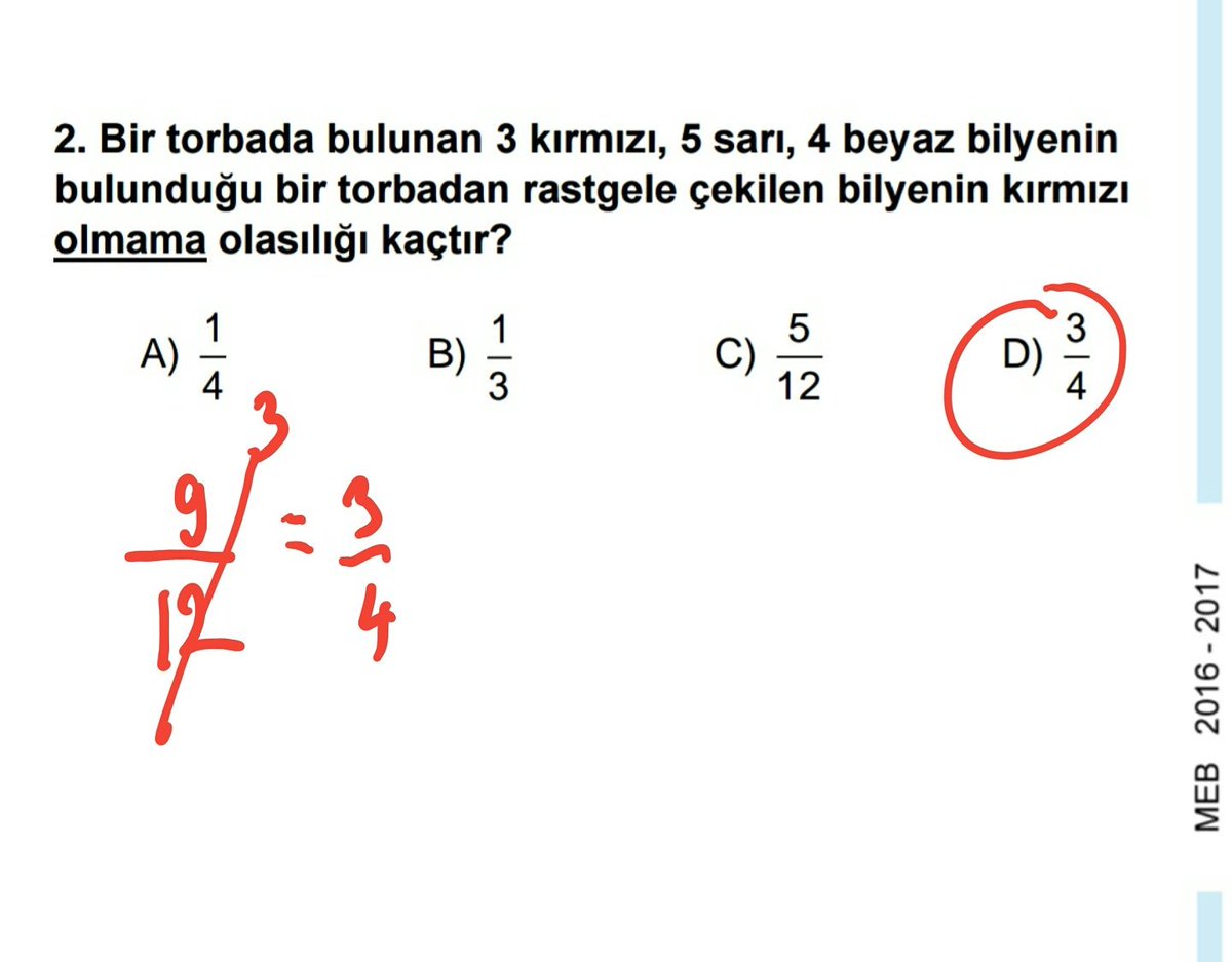 teogmatgeo's tweet photo. @teogmatgeo 
#teog #teogmatematik #teogMEBkazanımtestleri Test 14 Olasılık 2 testi  1.-2.-3.-4. soruların çözümleri https://t.co/B4rOwl0oCp