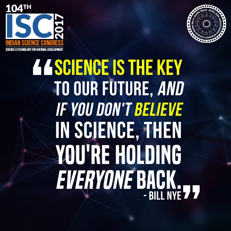 isc104th's tweet photo. The Indian Science Congress is an initiative where the progressive minds of the India, gather for the development of the nation. #ISC104 https://t.co/MsV4CkjRnb