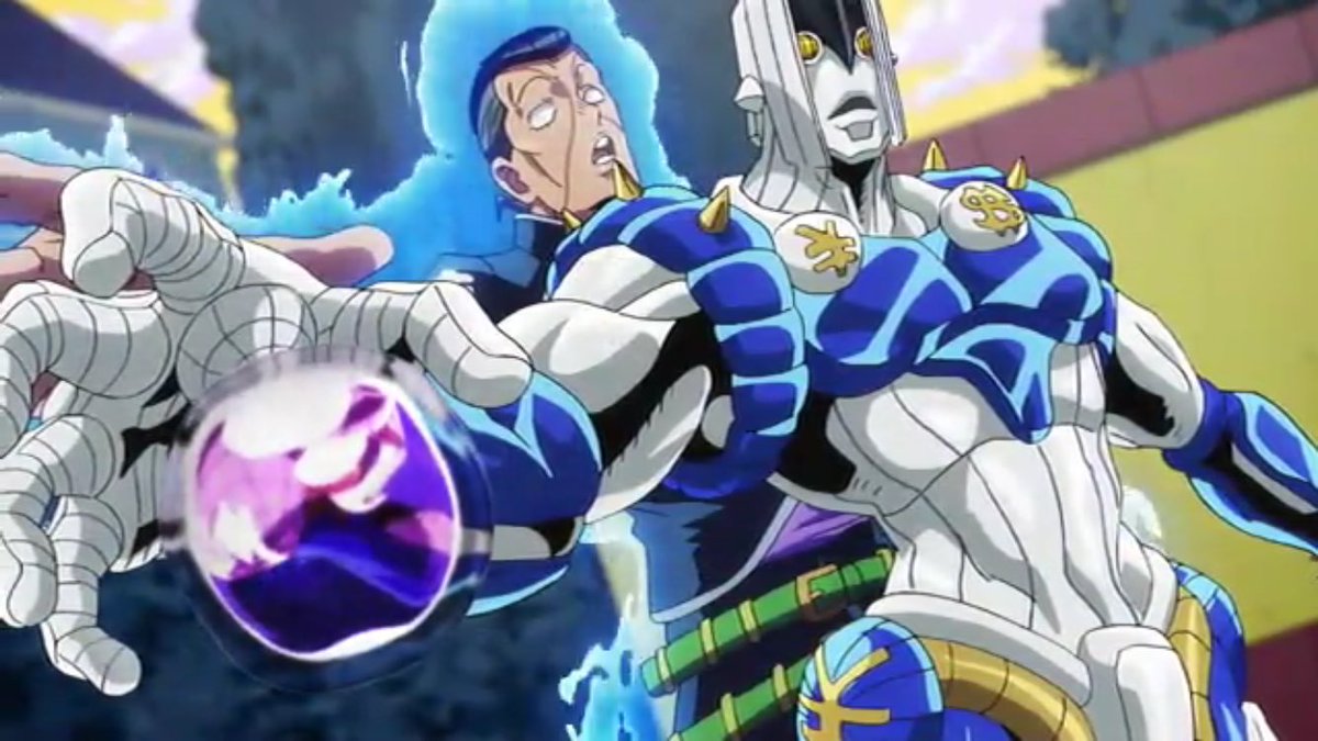 うめしそ 焔属性 No Twitter あぁぁぁーーーーーー このシーンの億泰がカッコ良すぎる件 キラークイーン第一の爆弾の能力 で爆弾に変えた空気弾を接触弾にして 当たった瞬間に爆発してしまう物を空間ごと削り取る ザハンドの能力の前では無力化されてしまうと