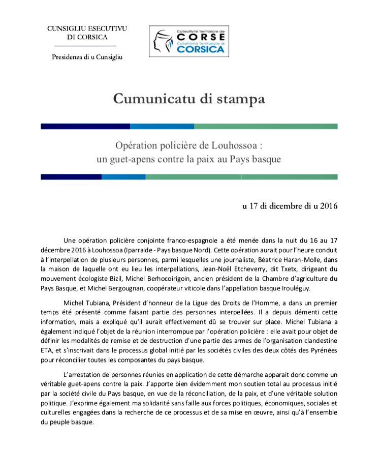 Gilles_Simeoni's tweet photo. #Euskadi Opération policière de Louhossoa : un guet-apens contre la paix au #Paysbasque https://t.co/Mi4uL2waLF