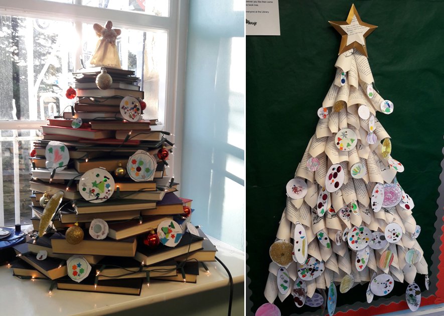 Two amazing #Christmas trees with decorations made by children at #Clitheroe