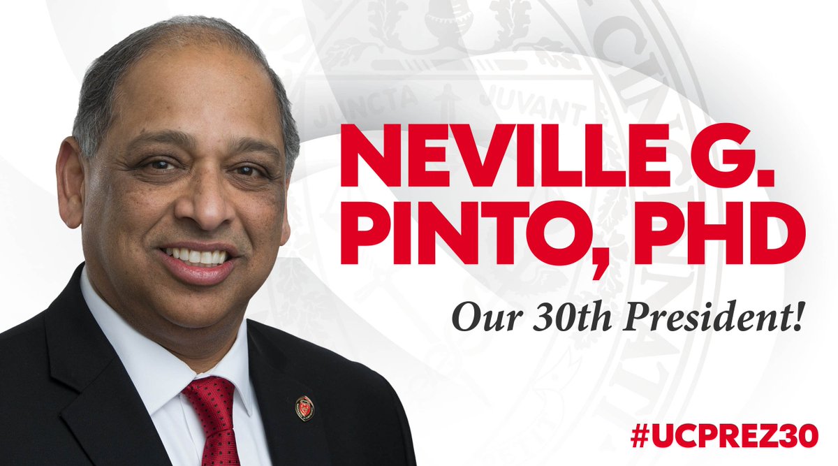 uofcincy's tweet image. Please join us in welcoming Neville G. Pinto, the 30th president of the University of Cincinnati #UCPrez30  on.uc.edu/2huzrn4