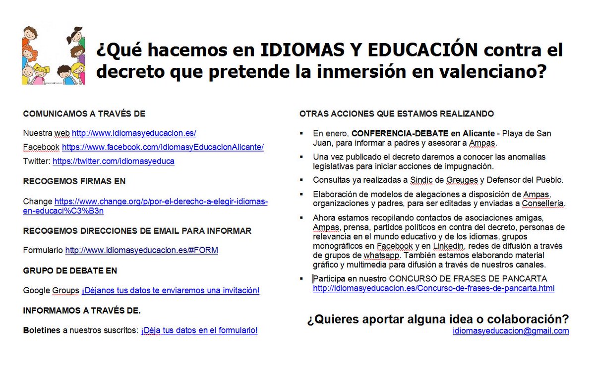 ¿Qué hacemos en IDIOMAS Y EDUCACIÓN contra el decreto que pretende la inmersión en valenciano? idiomasyeducacion.es/Quehacemos.pdf