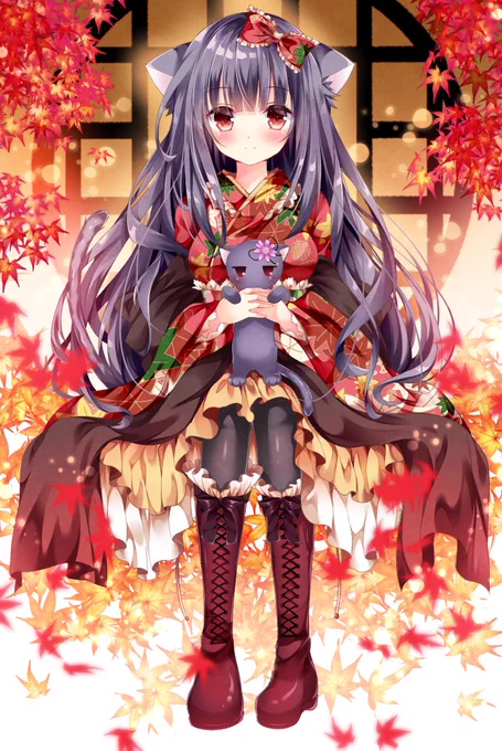 秋っぽいアメリさん。わかりづらいけど座ってる感じで・・・(;'∀') 