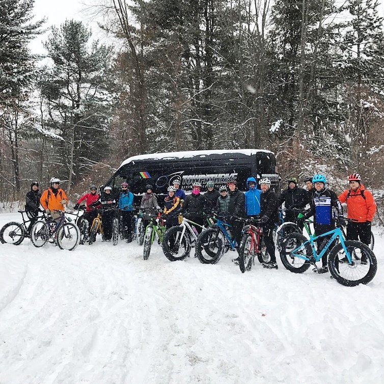 TowpathBike's tweet photo. Snow ride this morning! AWESOME group, had a blast! Join us next week for our Christmas Eve winter group ride--leaves at 9am from the shop. https://t.co/QT5L3QycPW