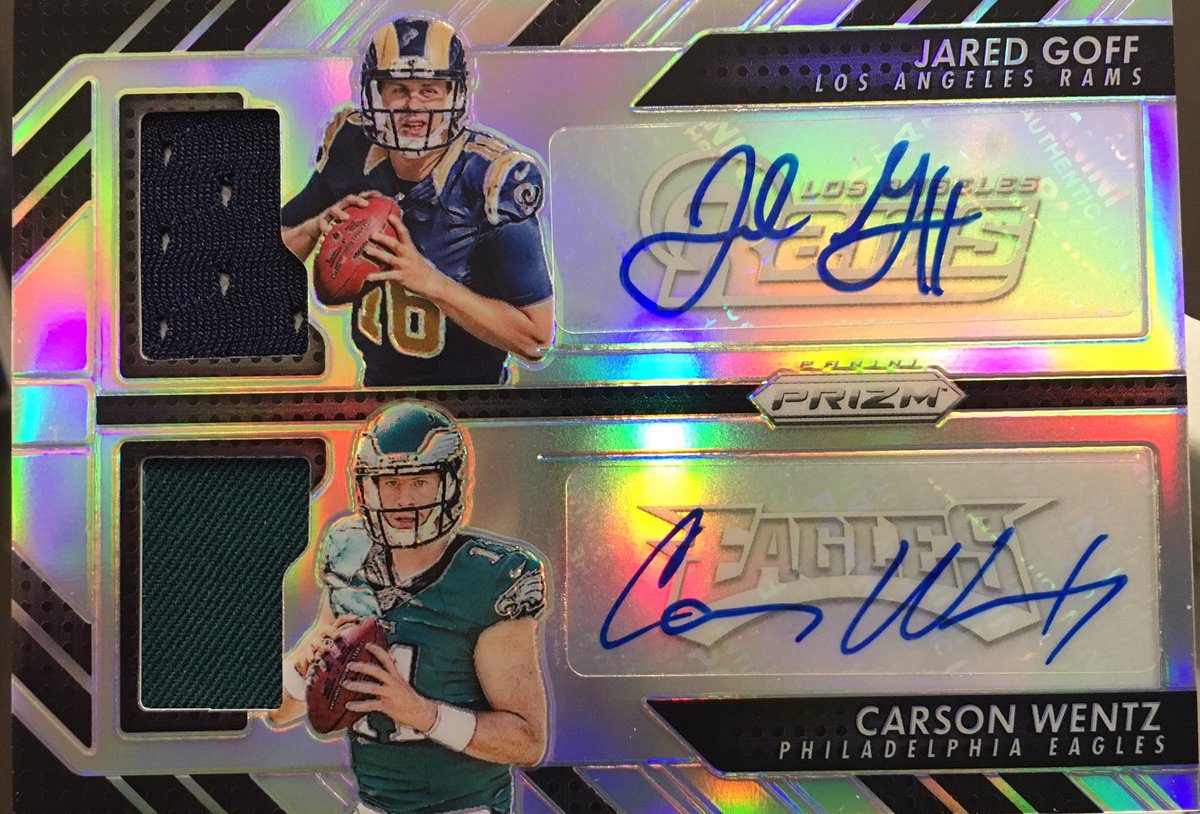 jjallstarsports's tweet photo. Jared Goff and Carson Wentz Jersey Duel Auto just pulled at the J&amp;J Allstar Sportscards Show! Wax is flying off the shelf-get Yours! https://t.co/5RNPBLPR9k