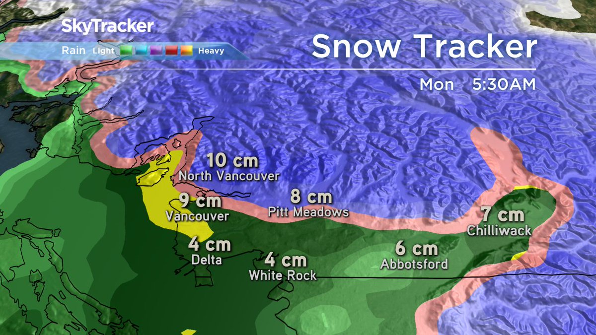 GlobalBC's tweet photo. Snow starts tonight in Vancouver. Turns to rain late Sunday. Snowfall totals 5-10 cm. @michaelkusswx @YvonneSchalle https://t.co/gJRZC1FgvI