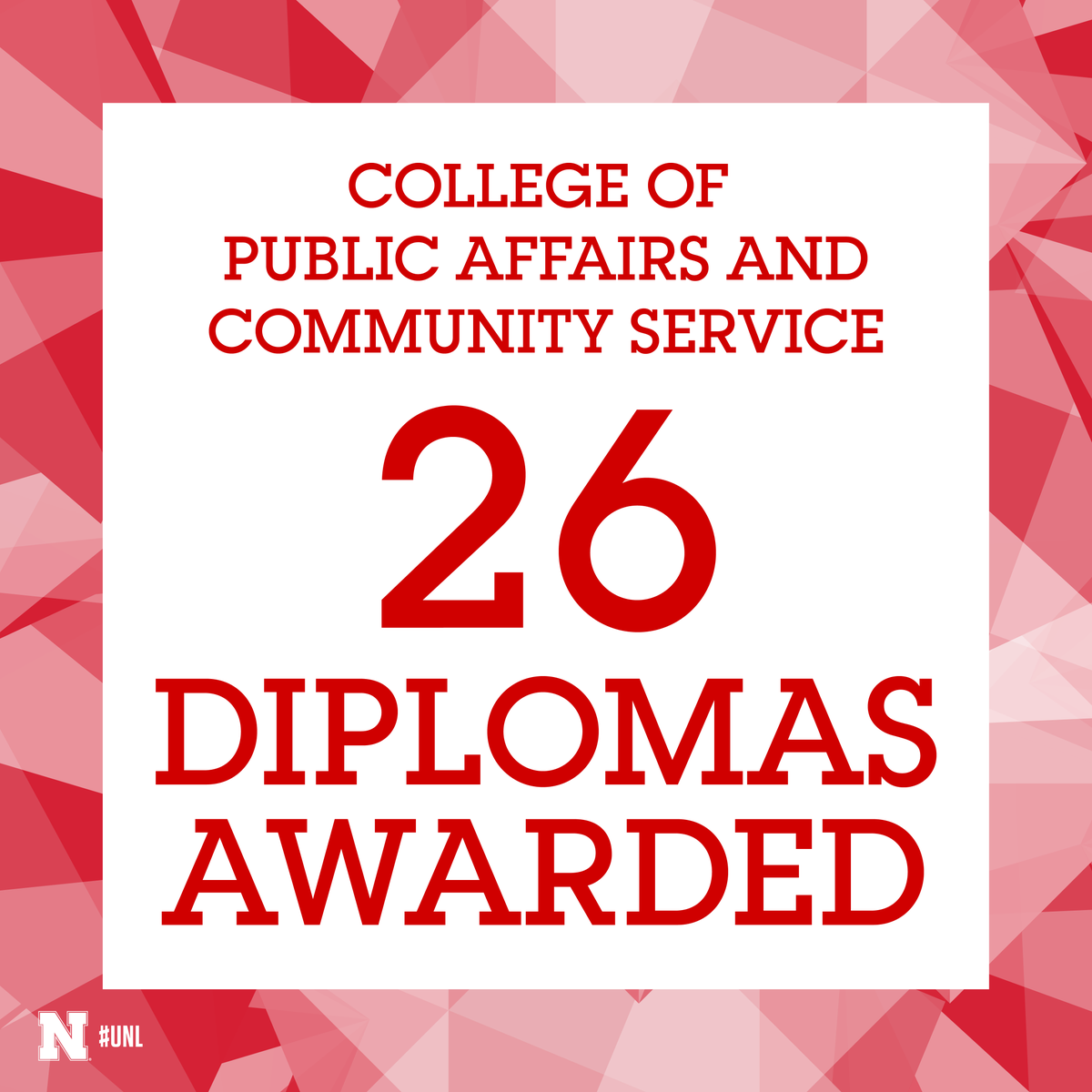 UNLincoln's tweet photo. #UNL2016 Undergraduate Commencement: Dean Bartle will now award degrees to 26 candidates from College of Public Affairs & Community Service. https://t.co/aCGU6pzmAL